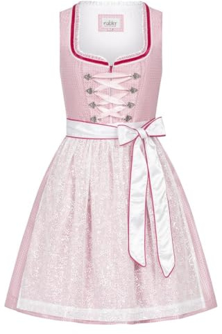 Nübler Dirndl mini Damen - 2 teilig inkl. Kleid und Dirndl Schürze, Rocklänge 55cm - Moderne bayerische Tracht, Lina in Rosa