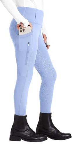 FitsT4 Sports Kids Riding Breeches Girls Riding Leggings Silicone Full Seat High Waist Riding Pants with 2 Side Zip Pockets and Belt Loops