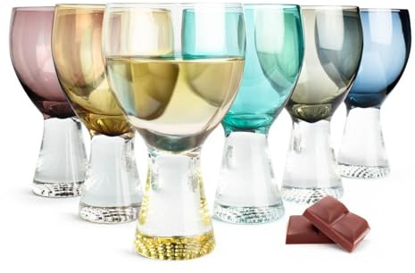 Sendez 6er Set bunte Weingläser 380 ml auf Fuß – farbige Rotweingläser & Weißweingläser aus Glas – Cocktailgläser Set für Wein, Aperitif & Drinks – Trinkgläser Grün Grau Blau Gold Violett Orange