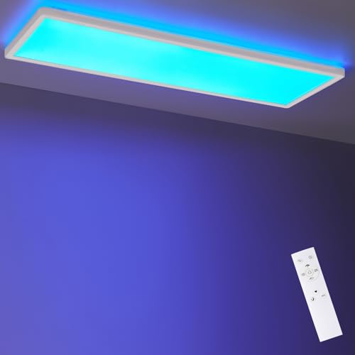 LEZOE RGB LED Deckenleuchte Dimmbar mit Fernbedienung, 22W 3000LM (136Lm/W), 4000K RGB Deckenlampe dimmbar Bürodeckenleuchte Panel für Küche Wohnzimmer Schlafzimmer Kinderzimmer 58x20x2.8cm Rechteck