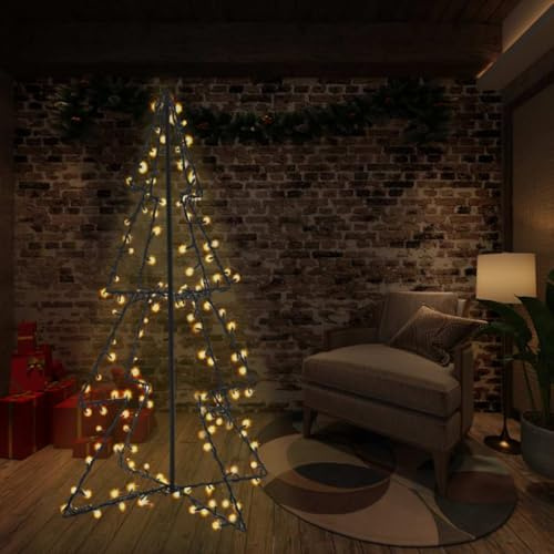 BARULUOAKLIFE Albero di Natale a Cono LED 240 Luci Bianco Caldo per Interni ed Esterni 115x150 cm Decorazione Illuminata Resistente all'Acqua con Cavo USB 5 Metri Illuminazione Festiva