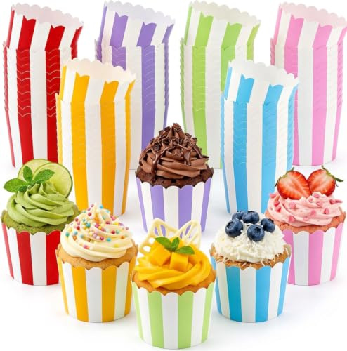 Mssushi 168 Stück Muffinförmchen Papier, Eisbecher Pappe Bunt, Cupcake Förmchen, Cupcake Wrapper, Süßigkeiten Behälter Für Backtage Geburtstage Hochzeiten Partys Halloween (6 Farbstreifen)