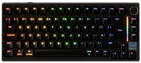 GK GAMAKAY TK75HE V2 Rapid Trigger Wireless Keyboard TFT Screen, Tri-Mode BT/2.4GHz/USB-C, 8KHz Polling Rate 0.005mm RT, Hall Effect Magnetic Switch 75% Gaming Keyboard (Black, Magnetic Mercury)