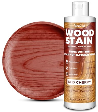 Mordente per Legno 250ml Ciliegio Rosso Opaco a Base d’Acqua, Vernice per Legno Interni ed Esterni, Mobili Armadi Mensole Porte, Colorante Asciugatura Rapida, Basso Odore, Atossico, Wood Stain
