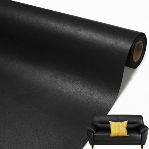 Parche de Cuero, 60 x 137cm, Cuero Adhesivo, Parches para Sofa Polipiel, Cuero Adhesivo para Tapizar, Parches de Cuero Adhesivos, para Sofá, Muebles y Chamarra, Asiento de Coche (Negro)