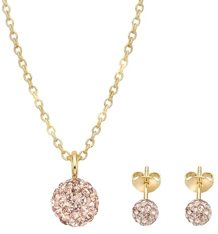 Sofia Milani - Set di 2 collane e orecchini da donna in argento 925 - Placcato oro - Con pietre di zircone - Motivo disco a sfera