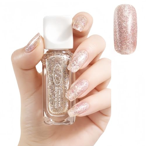 Silver Glitter Nail Polish,Glazed Sliver Nail Polish for Everyday Use,Quick Dry Sparkle Nail Varnish,Long Lasting High Glossy Fast Drying,No UV Needed,Chip Resistant Pure Color for Beginners Home Use