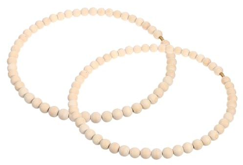 HOMSFOU Holzperlenkranz Selbstgemacht 2 Stück und Eisen, Beaded Hoop | Kranzherstellungsset für Herbst und Festdeko, Kranz mit Holzperlen, Kränze aus Naturmaterialien