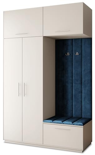 Masseno Flugarderoben Set Rema, Kleiderschrank-Set mit Sitzbank, Garderobenschrank Flur mit 5 Regalböden, Kaschmir