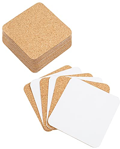 Belle Vous Korkuntersetzer Eckig Korkplatte Selbstklebend (50Stk) 9,5 x 9,5cm Kork Platte Cork Coaster Quadratisch Stark Selbstklebend – Mini Kork Fliesen/Matten für Pinnwand, Untersetzer, DIY Basteln
