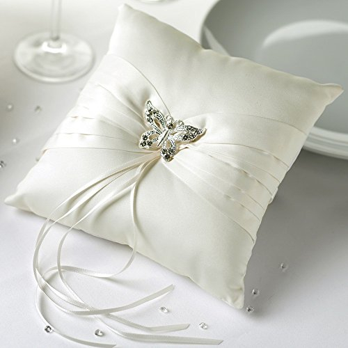 Premium Weddings Ringkissen mit Schmetterling weiß oder Creme 18,0 x 18,0 cm - Ringkissen Hochzeit Kissen Trauringe, Farbe:weiß