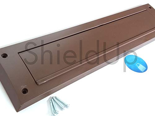 ShieldUp Zugluftschutz für Innen-Briefkasten, Zugluftstopper mit Klappe und Bürste, 343 x 80 mm, Braun