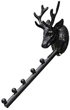 TentHome Kleiderlüfter Wand Garderobenhaken Hirschkopf Wandhaken für 5 Kleiderbügel Platzsparende Kleiderstange Metall Dekohaken