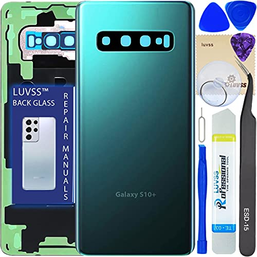 LUVSS Akkudeckel Kompatibel für Samsung Galaxy S10+ Plus Rückseite Glas Deckel Original Backcover Ersatz Reparatur Set SM-G975F/DS (Grün)