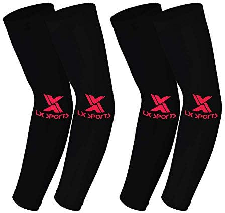 2XK-NOV 2 Paar Unisize Hochwertige Rutschfeste Kompressions Armstulpen für Männer und Frauen, UPF50+, Gaming Arm Sleeves, Volleyball Armschoner (Logo Schwarz)