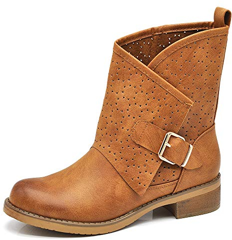 IF Fashion Scarpe da Donna Stivali Stivaletti alla Caviglia Biker Fibbie Anfibi Primaverili Estivi 630 Camel N.37