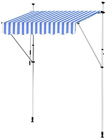 Markise Klemmmarkise Einziehbar Balkonmarkise Gelenkmarkise Sonnenschutz Manuell Kurbel Blau Weiß 200 cm Kingpower