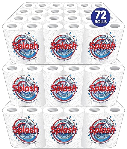 Splash 2-Ply Kitchen Towel 4-Pack Paper Rolls | White Paper Embossed | Strong & Functional (72)