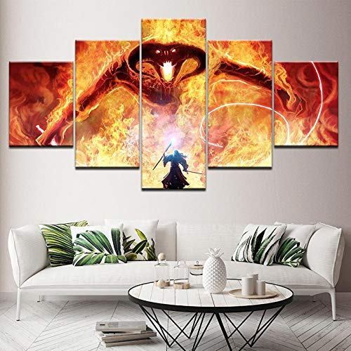 BAIOKAISHUII HD gedruckte Poster Wandkunst Schlafzimmer Home Decor Bilder 5 Panel Der Herr der Ringe Balrog und Gandalf Leinwand Malerei Kunstwerk-Rahmenlos