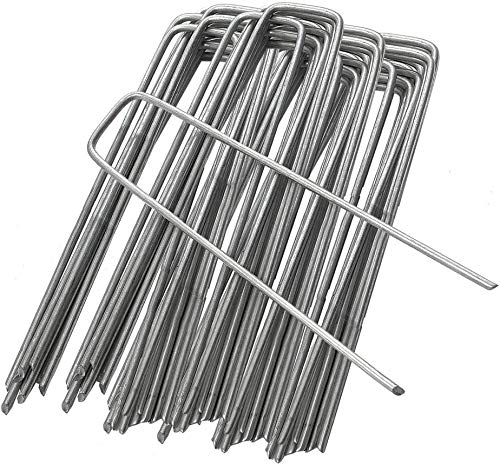 Ram® 50 X Silver Galvanised Ground Pegs Lawn Pegs Stakes Staples Lawn U Shaped Nail Pins For Weed Control Membrane Weed Fabric Garden Netting Artificial Grass 6 Inches