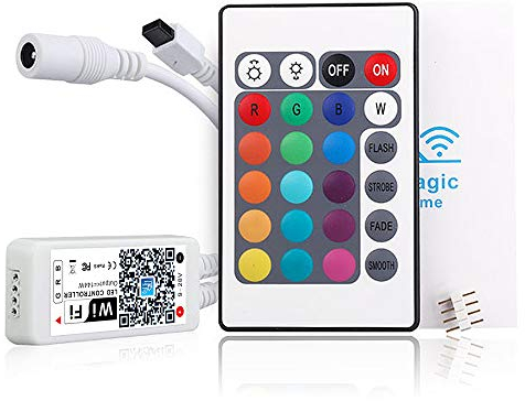 Wlan RGB Led Streifen Controller,Wifi/App gesteuert Arbeiten mit Android/IOS 5V-28V 16 Millionen Farben,20 Dynamische Modi,Sound Aktiviert, Statische Farbwechsel,24 Tasten Fernbedienung