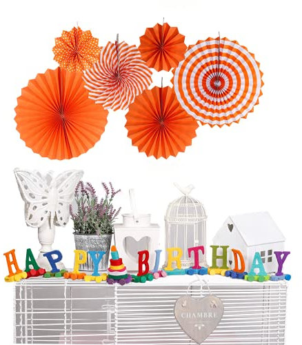 6pcs Paper Fan Decorations Party Hanging Ceiling Decorations Orange Birthday Colourful Christmas Halloween Birthday Valentine Baby Shower (Orange Shade)