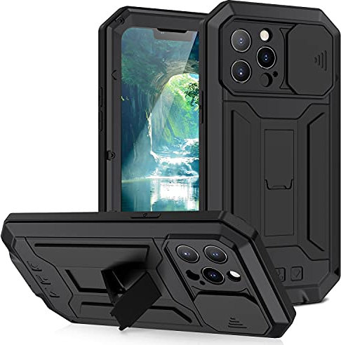 MIYIYQP For iPhone 13 Pro Max Case, Aluminum Metal Gorilla Glass Waterproof Shockproof Military Heavy Duty Sturdy Protector Cover Hard Case for iPhone 13 Pro Max (13 Pro Max, Black)