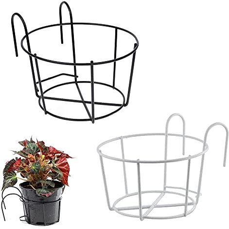 2 Piezas Hierro Jardinería Maceta Redonda, Soporte de Maceta Colgante, Estante de Metal Flores Valla, Cestas de Arte de Hierro Estantes Plantas con Gancho para Terrazas, Ventanas, Jardines, Pasillo