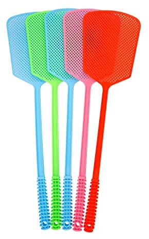 Matamoscas,5 Piezas Mata Moscas de Plástico con Mango Largo, Control Manual de Plagas,Colorido y Vívido,Matamoscas Paleta Resistente