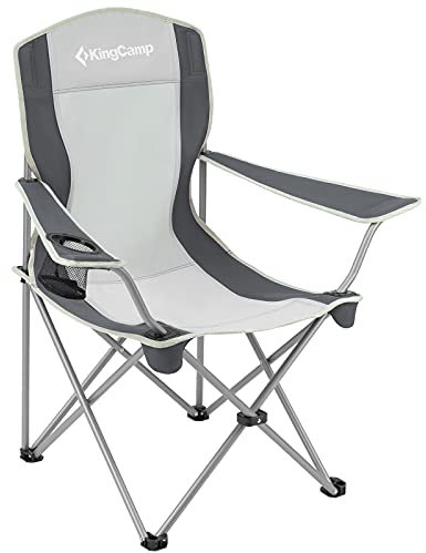 KingCamp Camping Leichter zusammenklappbarer tragbarer Quad-Stuhl mit Netz-Getränkehalter für Outdoor Wandern Angeln Picknick mit Tragetasche, Schwarz/Grau, 49,8 x 83,8 x 95,8 cm