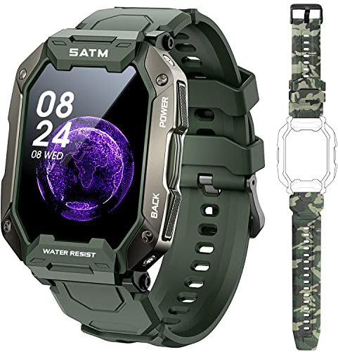 Slothcloud Smartwatch per uomo/donna,fitness tracker orologio con monitoraggio della frequenza cardiaca dell'ossigeno nel sangue 5 ATM impermeabile,orologio full touch screen da 1,71 pollici (Verde)