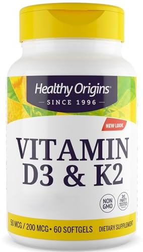 Healthy Origins, Vitamine D3 & K2 Depot (2.000IU & 200mcg) Dose 2 Jours, 60 Capsules molles, Sans Soja, Sans Gluten, Sans OGM