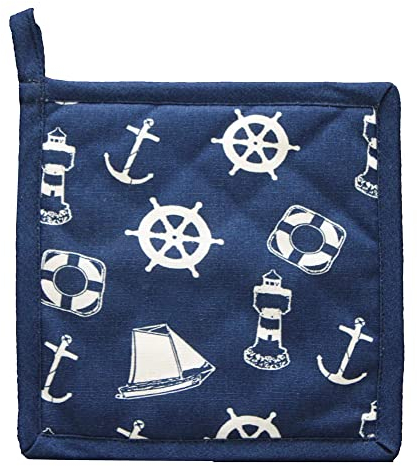 Sea-Club Topflappen - Maritim Küche Baumwolle, gesteppt blau/weiß