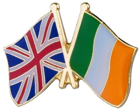 United Kingdom (Union Jack) & Ireland Irish Friendship National Flag Metal Enamel Pin Badge – 2.4cm x 1.9cm – Crossed UK and Irish Flags – Hard Enamel Diplomatic Lapel