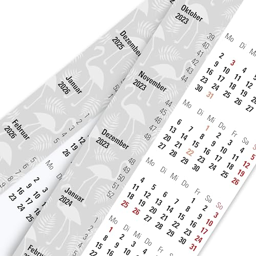 Truento Ersatzkalendarium FLAMINGO - auf Spindel gerollt - für 2 Jahre (2025 & 2026) - passend für 3-Monats-Tischkalender mit Drehmechanik - Stehkalender - Aufstellkalender - Bürokalender
