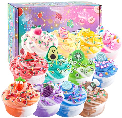 LAWOHO 12Pack Butterschleim, zweifarbiges, Flauschiges Slime set für Mädchen & Jungen, weiches & antihaftbeschichtetes Spielzeug zum Stressabbau, Geschenkidee für Geburtstag Ostern Weihnachten Neujahr