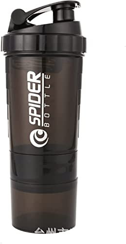 Water Bottle Drinking Bottle 500ml Portable Protein Powder Shaker Bottle High Capacity 3 Layers Powder Mixing Cup Sports Water Cup Sports Water Bottles Water Jug Hiking Gym ( Blue : A Black , Size : 5