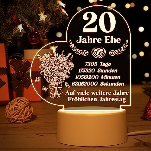 Geschenk Zum 20 Hochzeitstag - Acryl Nachtlampe Mit Romantischen Text, 20. Hochzeitstag Geschenke, 20. Hochzeitstag Geschenke für Frauen Männer, 20. Jahrestag Deko Geschenk für Frau Mann Paare Ihn Ihr