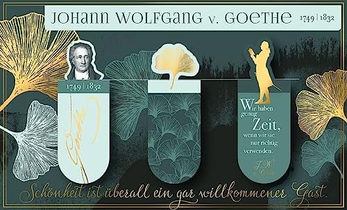 3 Magnetlesezeichen im Set | Maße je Lesezeichen: 5,5 x 2,1 cm | Motiv: Johann Wolfgang von Goethe