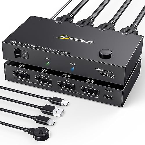 DP Umschalter 2 Eingänge 2 Ausgänge, MST SST DisplayPort Splitter für 2 Computer teilen sich 2 Monitore, unterstützt 4K@60Hz Auflösung