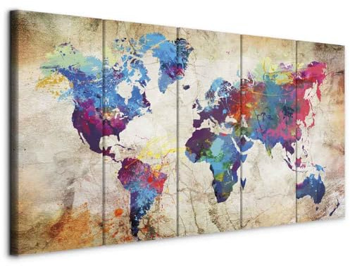 B&D XXL - Akustikbild Akustikplatten Landkarte, 100x40 cm, 5-teilig, Büro | Verbessert Raumakustik, reduziert Hall, ideal fürs Büro oder Wohnzimmer, hochwertige Verarbeitung, schnelle Montage, stilvoll