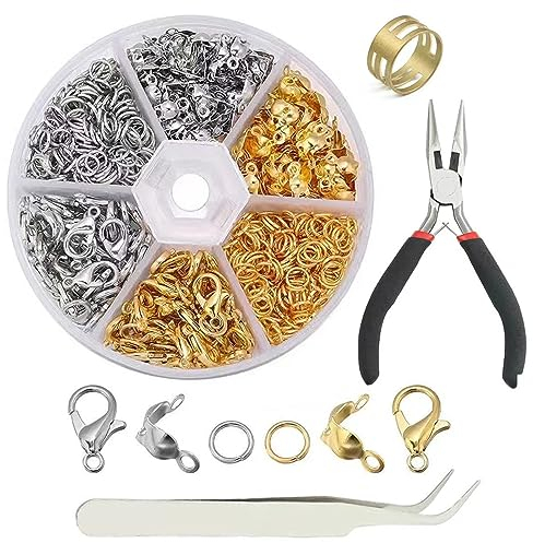 KUAKE 463 Stück Kettenverschluss, 2 Farben Verschlüsse Hummer Set mit Werkzeug Zange Pinzette Öffner, Schließer und Biegeringe, Verschlüsse für Armbänder für DIY Schmuckherstellung und Armband