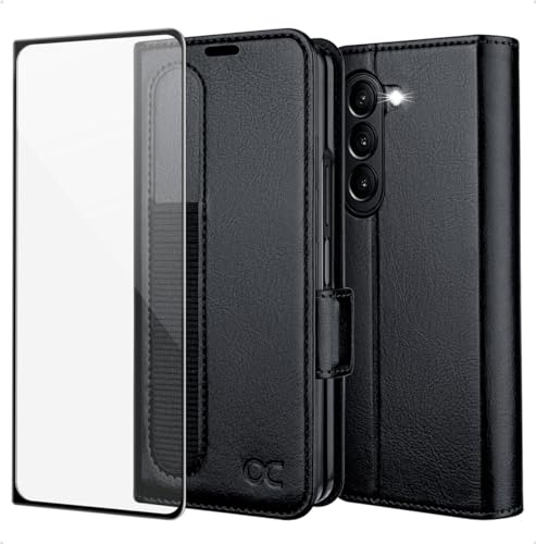 OCASE Portafoglio Cover per Samsung Galaxy Z Fold 5 Nero | Custodia a Ribalta, Portafoglio in Pelle PU, Blocco RFID, 4 Slot per Carte, Supporto Integrato, Protezione Antishock