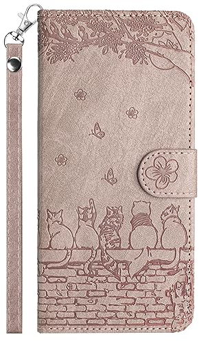 FALUWONRU Custodia per iPhone XR Cover Portafoglio Protettiva Libro Cover Flip Caso Phone Magnetica Custodie in Con Slot per Schede e Magnetica Supporto,Gatti PU Pelle Custodia,Rosa