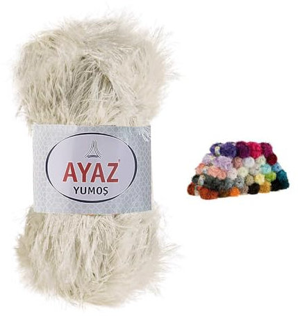maDDma 100g Strickgarn Yumos Fransenstrickgarn Strickwolle, Farbauswahl, Farbe:7383 beige