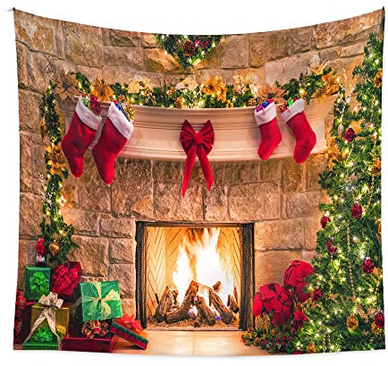 Chickwin Tapiz Navidad Decoracion Pared, Tapiz Decorativo Pared Tapiz Pared Chimenea Decorativa Navidad, Fondos Navideños para Fotografi Impreso en 3D (130X150cm,Chimenea O)