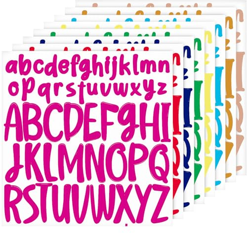 416St 8 Blatt Buchstaben Aufkleber, 2,5cm 5cm Groß und Kleinbuchstaben Alphabet Aufkleber Vinyl Buchstaben Aufkleber für Bastelarbeiten Scrapbooking Fenster Poster (Regenbogenfarbe)