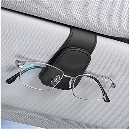 Adunsiaoto Auto Magnetischer Leder Brillenhalter Clip, Brillenhalter für Auto Sonnenblende, Leder Auto Visier Zubehör Sonnenbrillen Halterung Magnetische(Schwarz)