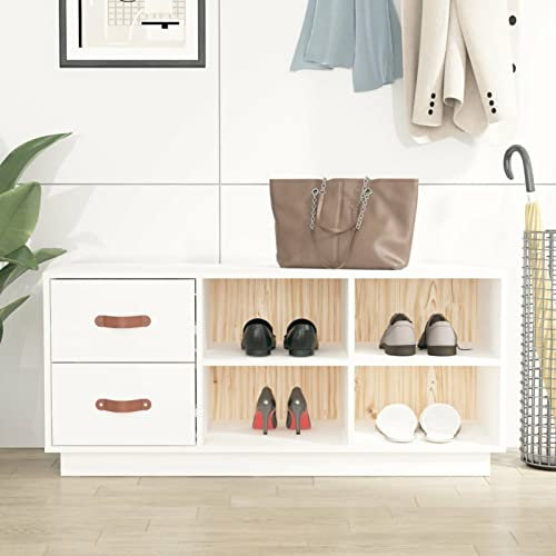 Vopese Schuhbank Schuhschrank Schuhregal mit Stauraum Schuhaufbewahrung Möbel Sitzbank Bank mit Schuhablage Schuhtruhe für Flur Eingang Schlafzimmer Weiß 100x34x45 cm Massivholz Kiefer