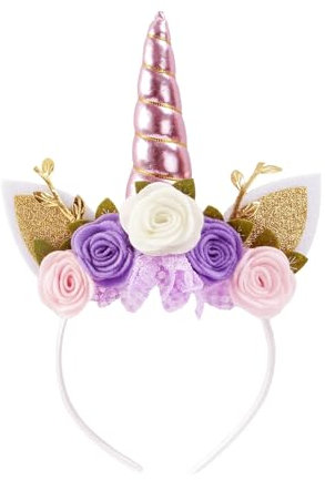 Nishine Serre-tête licorne non tissé avec oreilles de chat et corne à paillettes pour cosplay, fournitures de fête licorne (rose)